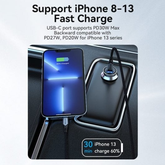 Vention FFFH0 Cargador de Coche 1xUSB-C + 1xUSB-A PD/QC4.0/QC3.0 30W Aleación de Aluminio Gris