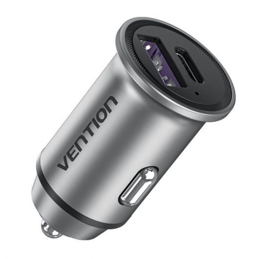 Vention FFFH0 Cargador de Coche 1xUSB-C + 1xUSB-A PD/QC4.0/QC3.0 30W Aleación de Aluminio Gris