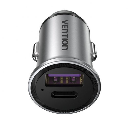 Vention FFFH0 Cargador de Coche 1xUSB-C + 1xUSB-A PD/QC4.0/QC3.0 30W Aleación de Aluminio Gris