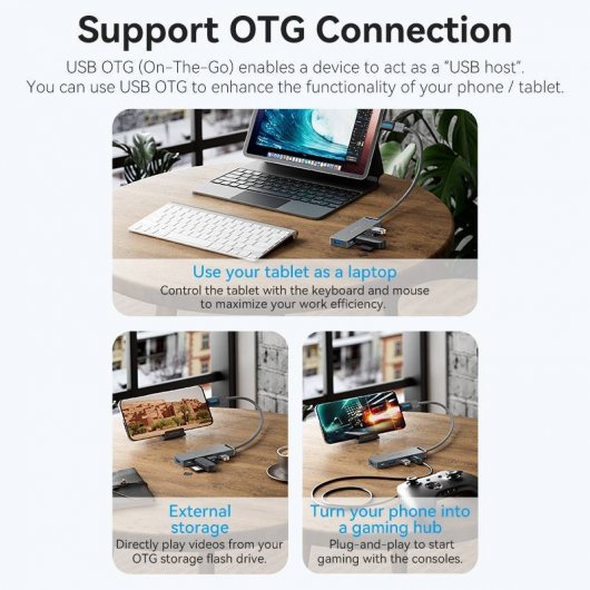 Vention CHLBB Hub 4xUSB 3.0/1xMicroUSB mit PowerDelivery-Ladestation