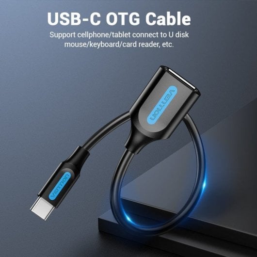 Vention CCSBB Cabo OTG USB 2.0 Tipo C Macho para USB Tipo A Fêmea 15cm Preto