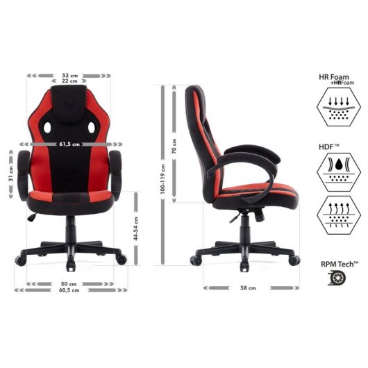 Sense7 Prism Tela Silla Gaming Negra/Roja