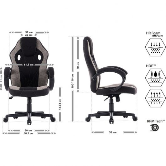 Sense7 Prism Tela Silla Gaming Negra/Gris