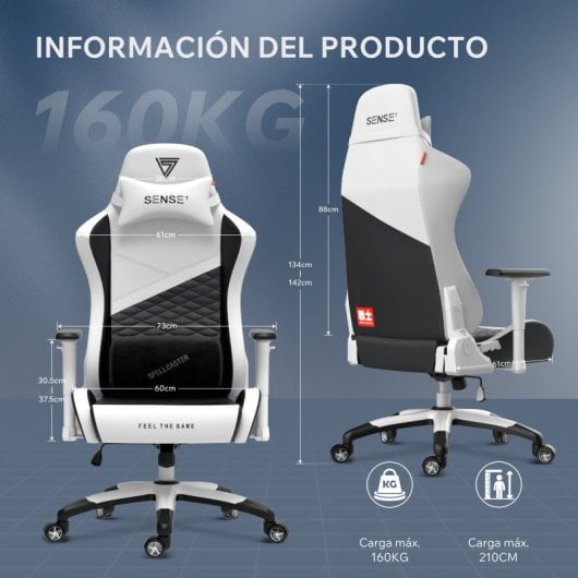 SENSE7 Spellcaster Senshi Edition XL Silla Gaming de Ecopiel Ergonómico Soporte Lumbar Blanca