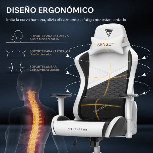 SENSE7 Spellcaster Senshi Edition XL Silla Gaming de Ecopiel Ergonómico Soporte Lumbar Blanca