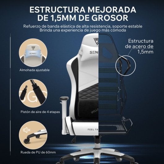 SENSE7 Spellcaster Senshi Edition XL Silla Gaming de Ecopiel Ergonómico Soporte Lumbar Blanca