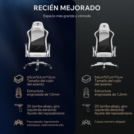 SENSE7 Spellcaster Senshi Edition XL Silla Gaming de Ecopiel Ergonómico Soporte Lumbar Blanca