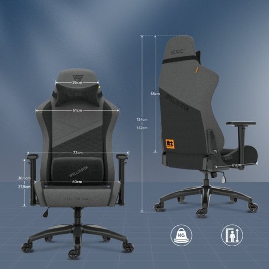 SENSE7 Spellcaster Senshi Edition XL Silla Gaming de Tela Ergonómico Soporte Lumbar Gris