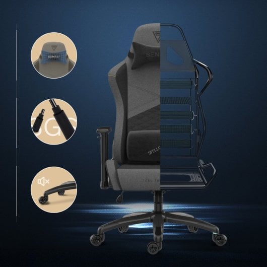 SENSE7 Spellcaster Senshi Edition XL Silla Gaming de Tela Ergonómico Soporte Lumbar Gris