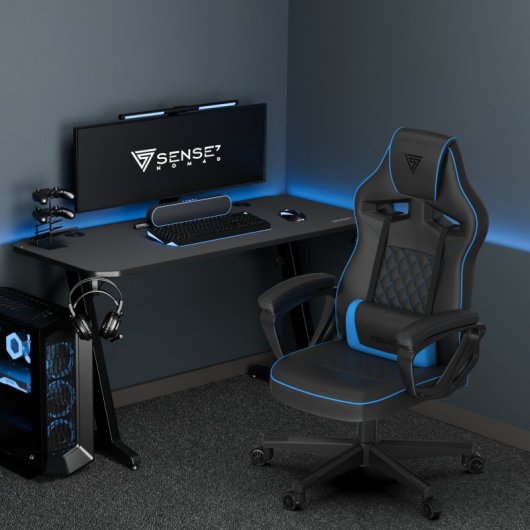 SENSE7 Knight Silla Gaming PU Ergonómico Soporte Lumbar Negra/Azul