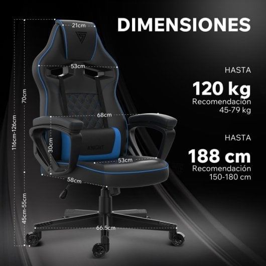 SENSE7 Knight Silla Gaming PU Ergonómico Soporte Lumbar Negra/Azul