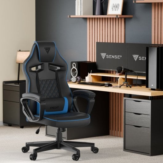 SENSE7 Knight Silla Gaming PU Ergonómico Soporte Lumbar Negra/Azul