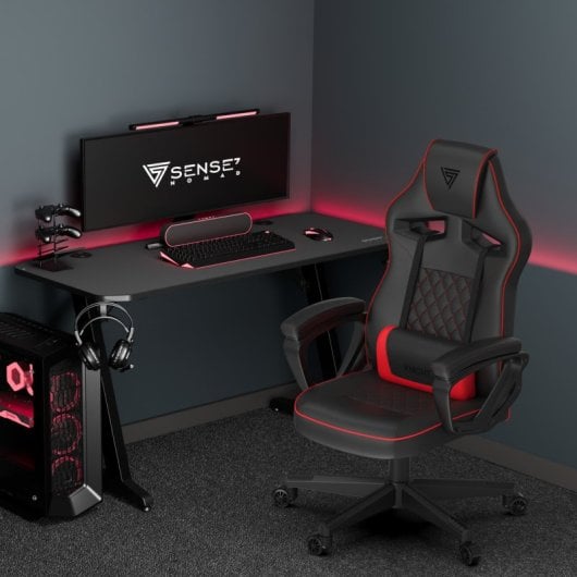 SENSE7 Knight Silla Gaming de Ecopiel Ergonómico Soporte Lumbar Negra/Roja