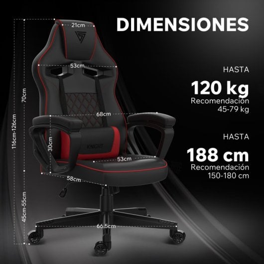 SENSE7 Knight Silla Gaming de Ecopiel Ergonómico Soporte Lumbar Negra/Roja