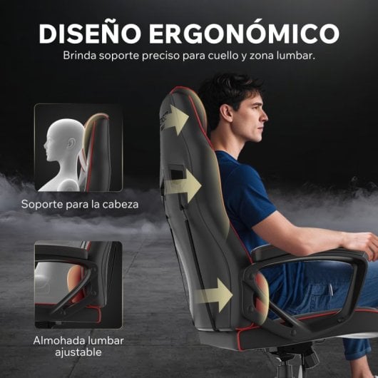 SENSE7 Knight Silla Gaming de Ecopiel Ergonómico Soporte Lumbar Negra/Roja