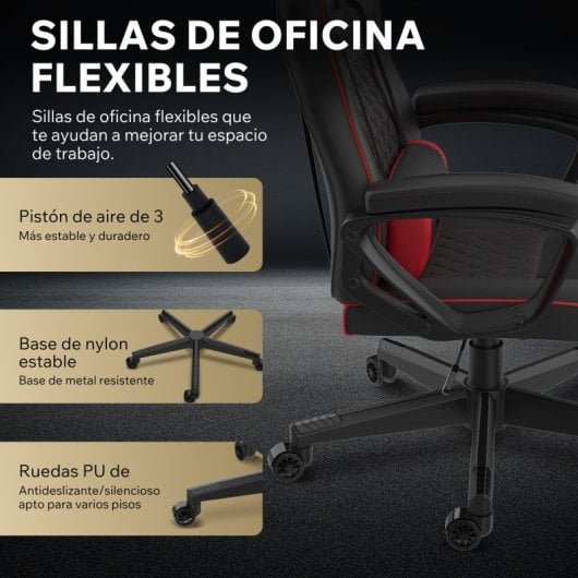 SENSE7 Knight Silla Gaming de Ecopiel Ergonómico Soporte Lumbar Negra/Roja