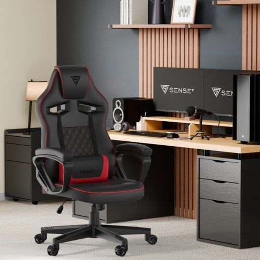 SENSE7 Knight Silla Gaming de Ecopiel Ergonómico Soporte Lumbar Negra/Roja