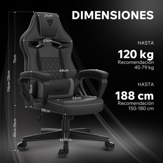 SENSE7 Knight Silla Gaming de Ecopiel Ergonómico Soporte Lumbar Negra/Gris