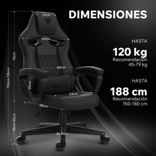 SENSE7 Knight Silla Gaming de Ecopiel Ergonómico Soporte Lumbar Negra