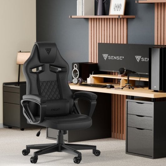 SENSE7 Knight Silla Gaming de Ecopiel Ergonómico Soporte Lumbar Negra