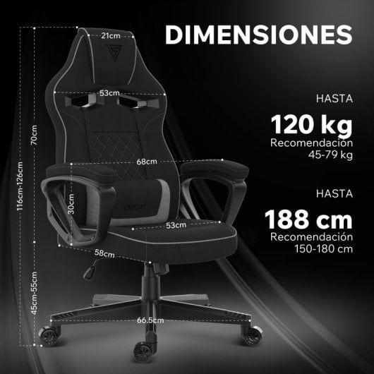 SENSE7 Knight Silla Gaming de Tela Ergonómico Soporte Lumbar Negra/Gris