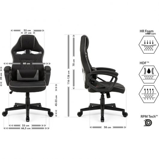 Sense7 Knight Tela Silla Gaming Negra/Gris
