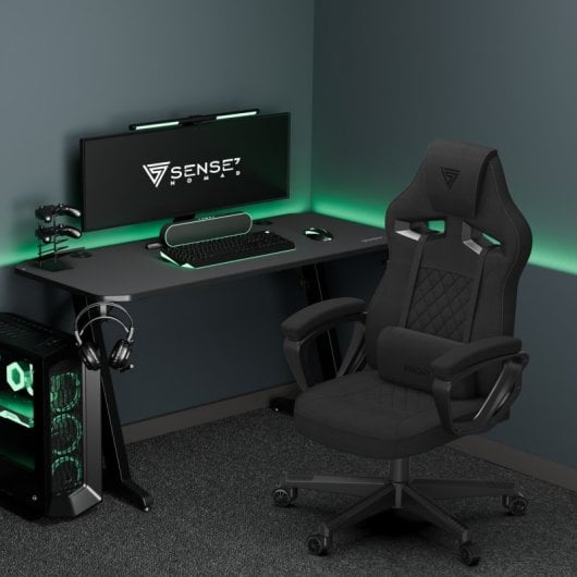 SENSE7 Knight Silla Gaming de Tela Ergonómico Soporte Lumbar Negra