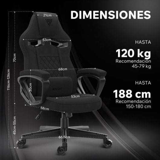 SENSE7 Knight Silla Gaming de Tela Ergonómico Soporte Lumbar Negra