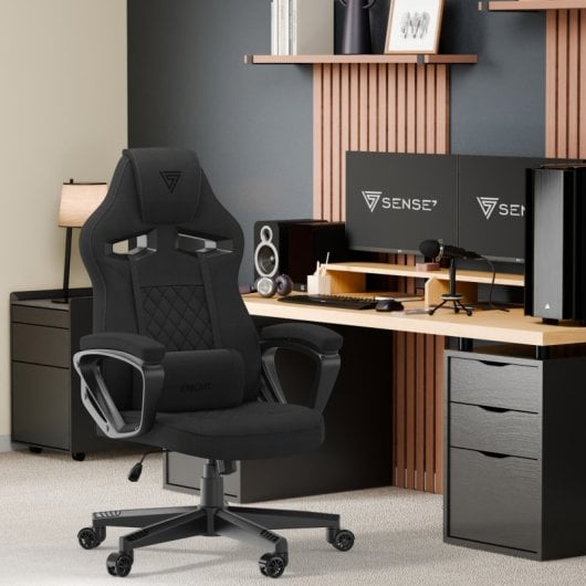 SENSE7 Knight Silla Gaming de Tela Ergonómico Soporte Lumbar Negra