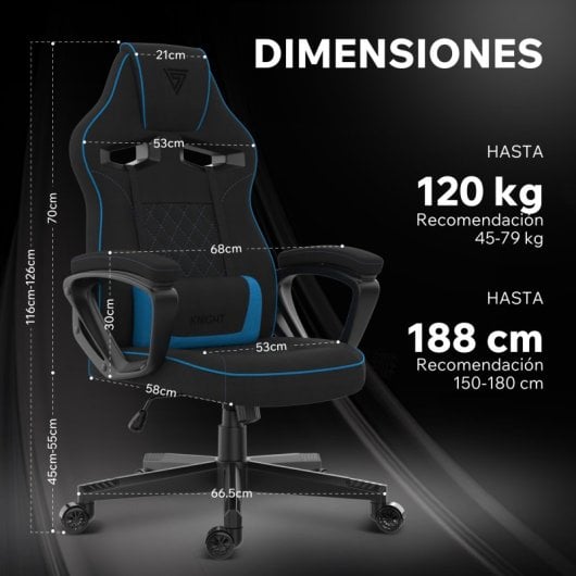 SENSE7 Knight Silla Gaming de Tela Ergonómico Soporte Lumbar Negra/Azul