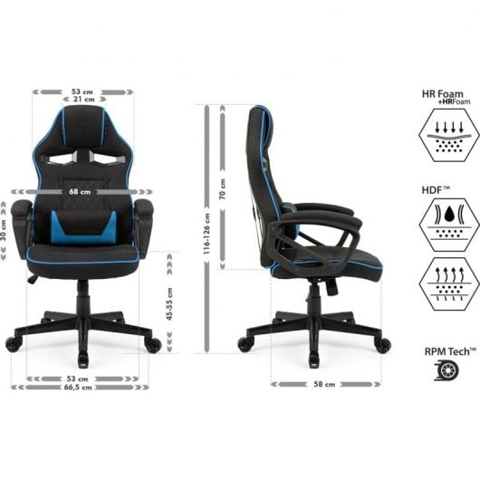 Silla Gaming Sense7 Knight Tela Negra Y Azul