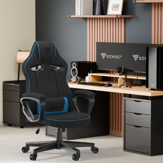 SENSE7 Knight Silla Gaming de Tela Ergonómico Soporte Lumbar Negra/Azul
