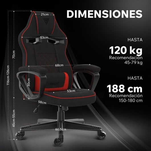 SENSE7 Knight Silla Gaming de Tela Ergonómico Soporte Lumbar Negra/Roja