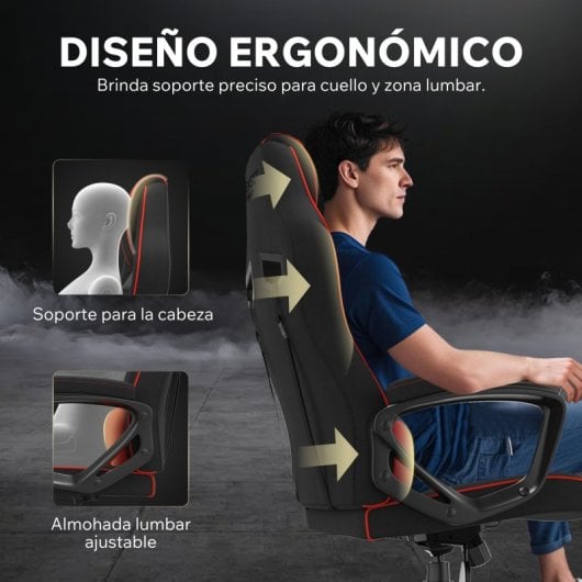 SENSE7 Knight Silla Gaming de Tela Ergonómico Soporte Lumbar Negra/Roja