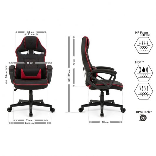 Sense7 Knight Tela Silla Gaming Negra/Roja