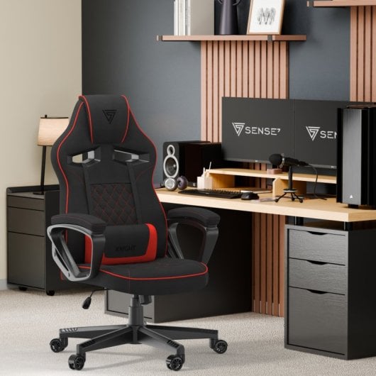 SENSE7 Knight Silla Gaming de Tela Ergonómico Soporte Lumbar Negra/Roja