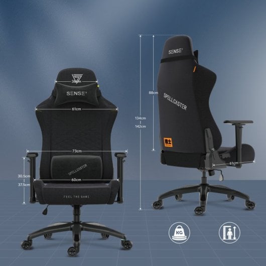 SENSE7 Spellcaster Senshi Edition XL Silla Gaming de Tela Ergonómico Soporte Lumbar Negro