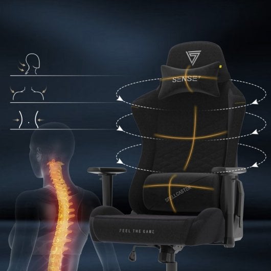 SENSE7 Spellcaster Senshi Edition XL Silla Gaming de Tela Ergonómico Soporte Lumbar Negro
