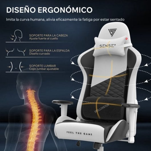 SENSE7 Spellcaster Senshi Edition Silla Gaming de Ecopiel Ergonómico Soporte Lumbar Blanco