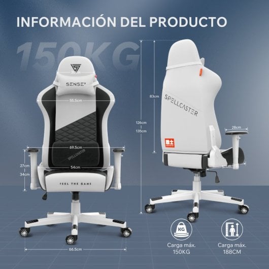 SENSE7 Spellcaster Senshi Edition Silla Gaming de Ecopiel Ergonómico Soporte Lumbar Blanco