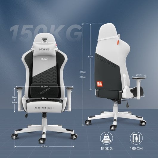 SENSE7 Spellcaster Senshi Edition Silla Gaming de Ecopiel Ergonómico Soporte Lumbar Blanco