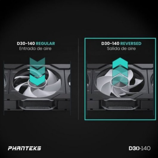 Phanteks D30 Kit 3 Ventole PWM Flusso d'Aria Invertito 140 mm D-RGB Nero