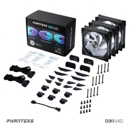 Phanteks D30 Kit 3 Ventole PWM Flusso d'Aria Invertito 140 mm D-RGB Nero