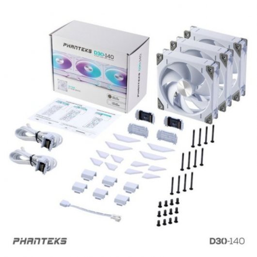 Phanteks D30 Kit 3 Ventiladores PWM 140 mm Flujo Regular D-RGB Blanco