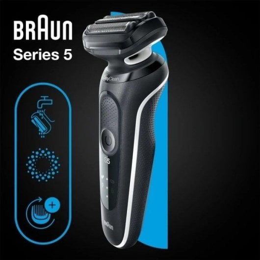 Máquina de Barbear Facial Braun Series 5 51-W1000s Recarregável 50min Seco e Molhado 3 Lâminas Carga Rápida