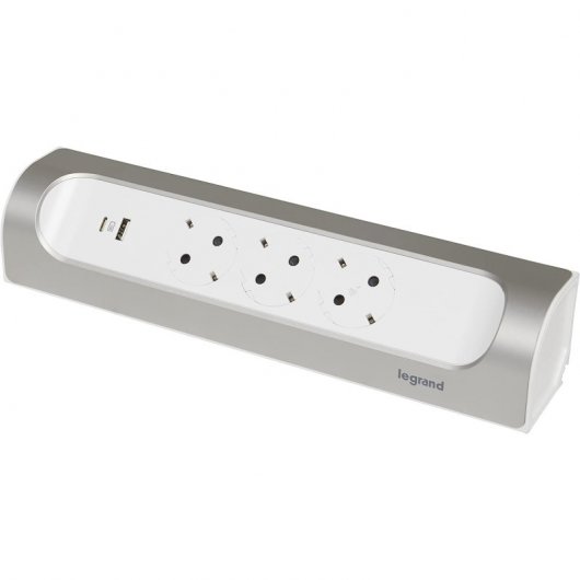 Legrand Multiprise 3x Schuko/USB-A/USB-C 1m Blanc/Aluminium