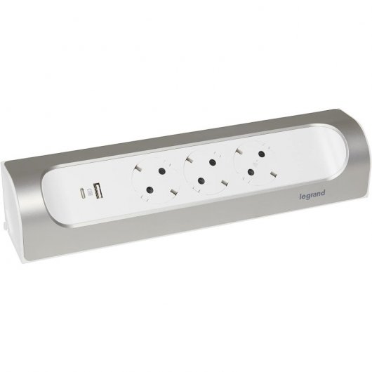Legrand Multiprise 3x Schuko/USB-A/USB-C 1m Blanc/Aluminium