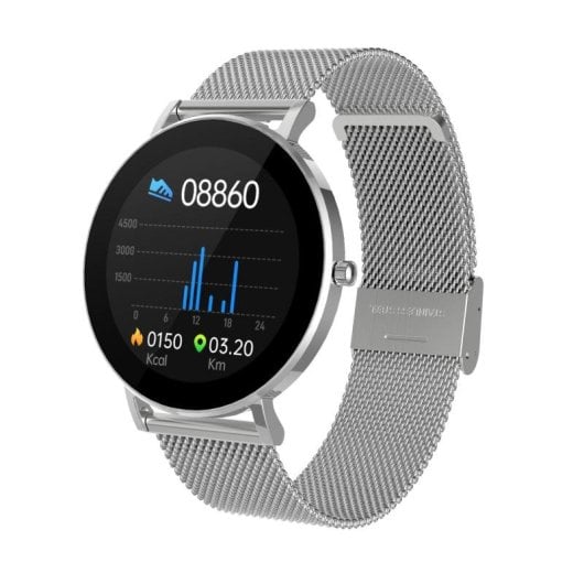 DCU Boulevard Bluetooth 43mm AMOLED Silber IP68 SpO2 Herzfrequenz Schlaftracking