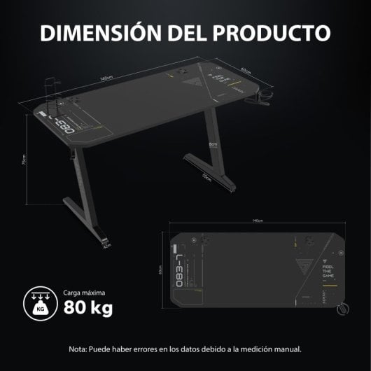 SENSE7 Nomad Cybernetic Mesa Gaming Ergonomicos con Accesorios 140x60 Negra