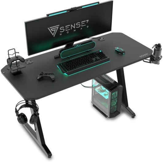 SENSE7 Nomad Classic Mesa Gaming Ergonomicos con Accesorios 140x60 Negra